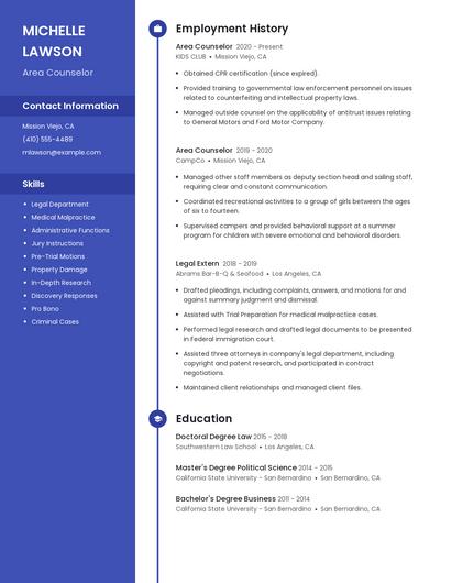 Area Counselor Resume