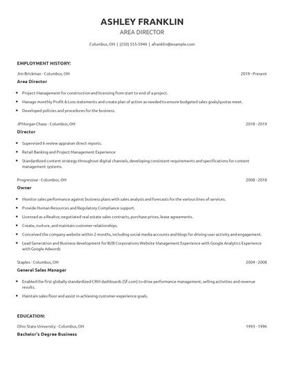 Area Director Resume