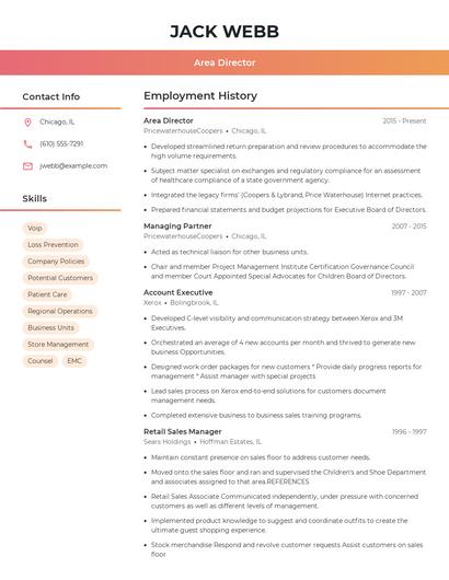 Area Director Resume
