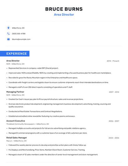 Area Director Resume