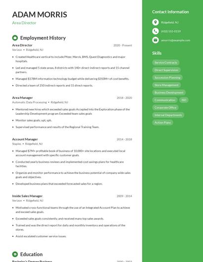 Area Director Resume
