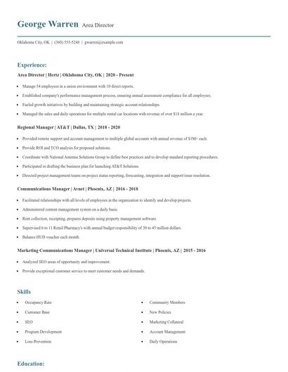 Area Director Resume