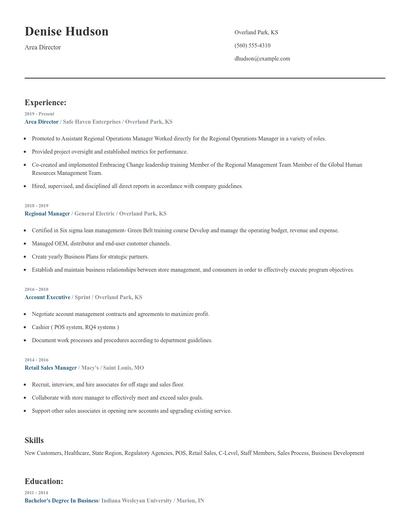 Area Director Resume