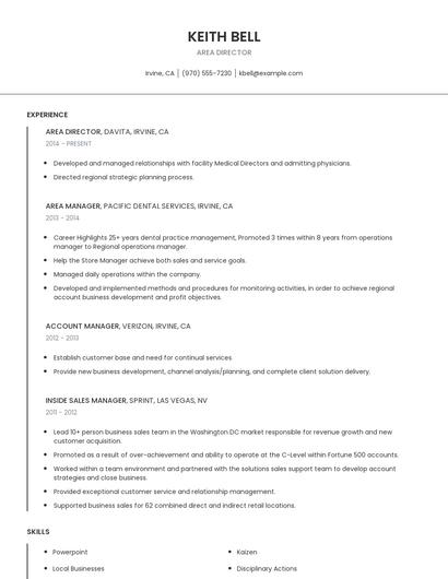 Area Director Resume