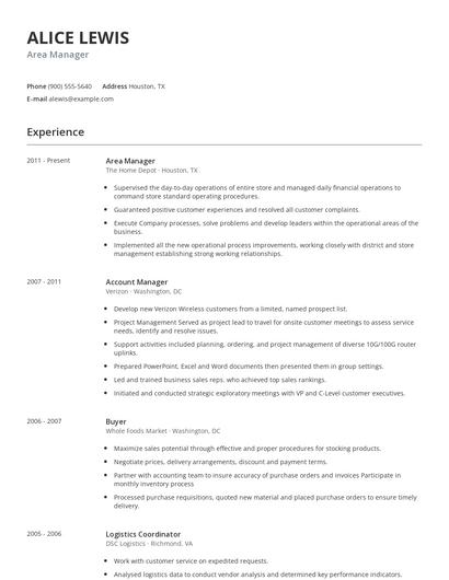 Area Manager Resume