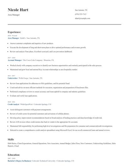 Area Manager Resume