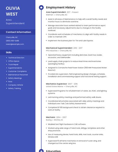 Area Superintendent Resume