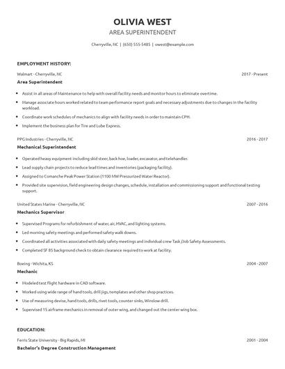 Area Superintendent Resume