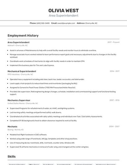 Area Superintendent Resume