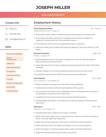 Area Superintendent Resume