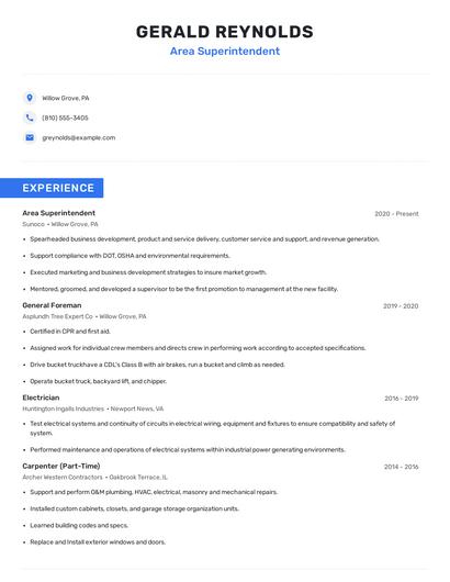 Area Superintendent Resume