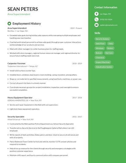 Area Superintendent Resume