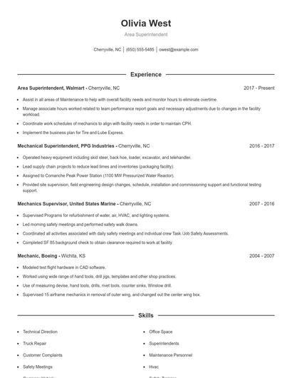 Area Superintendent Resume