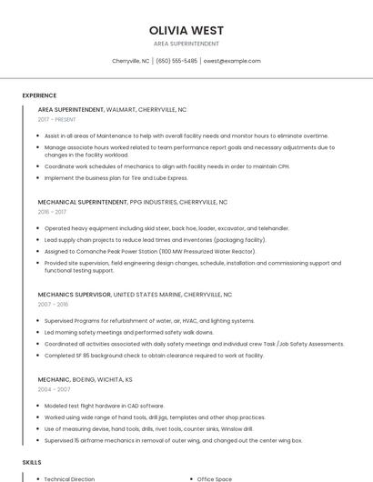 Area Superintendent Resume