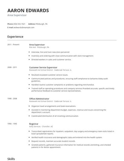 Area Supervisor Resume