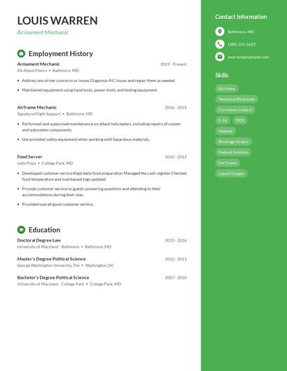 Armament Mechanic Resume