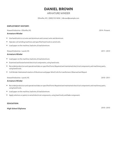 Armature Winder Resume