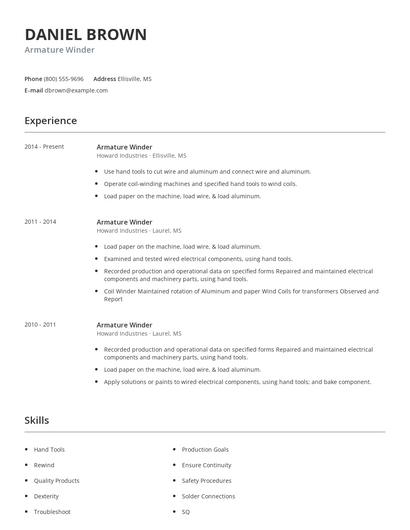 Armature Winder Resume