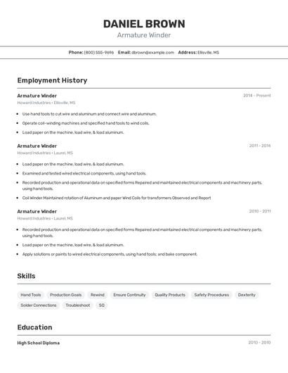 Armature Winder Resume