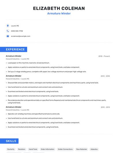 Armature Winder Resume