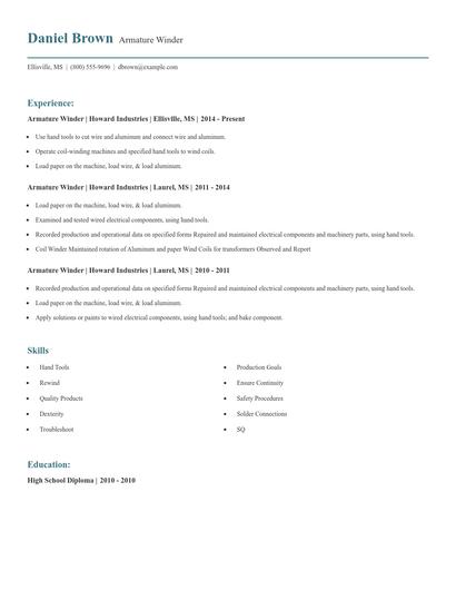 Armature Winder Resume