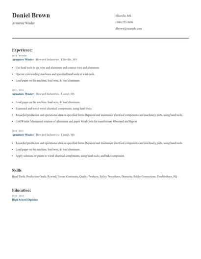 Armature Winder Resume
