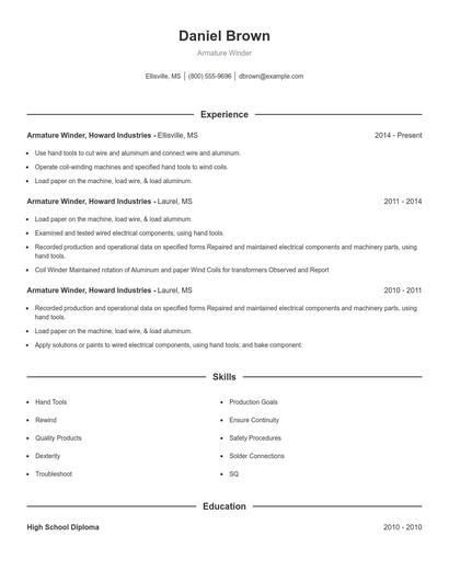 Armature Winder Resume
