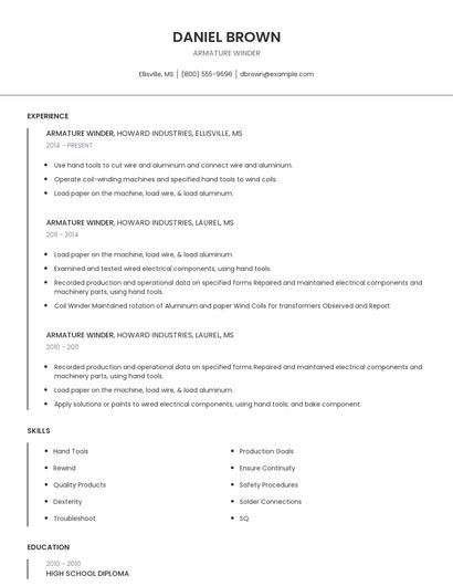 Armature Winder Resume