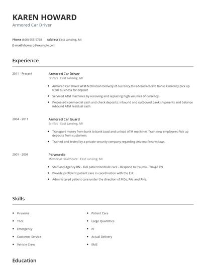 Armored Car Driver Resume