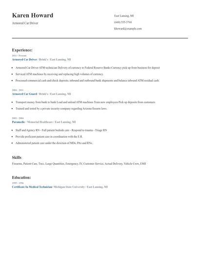 Armored Car Driver Resume