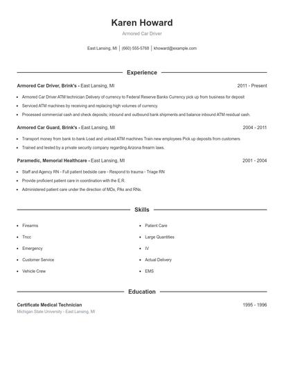 Armored Car Driver Resume