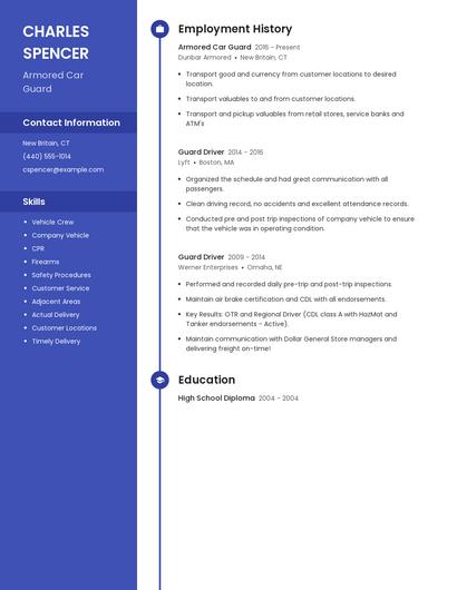 Armored Car Guard Resume