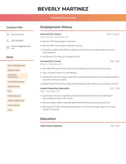 Armored Car Guard Resume