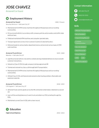 Armored Car Guard Resume