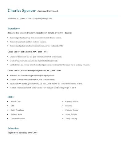 Armored Car Guard Resume