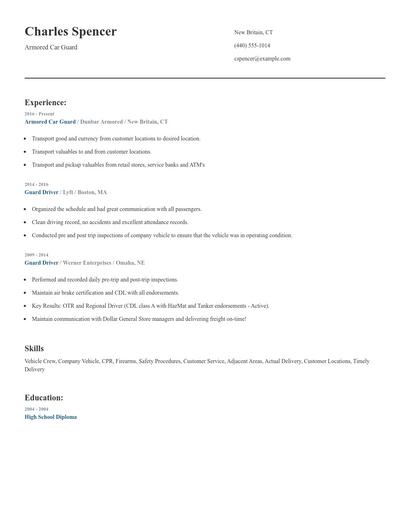 Armored Car Guard Resume