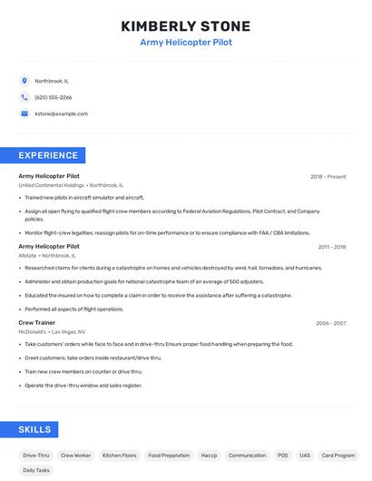Army Helicopter Pilot Resume