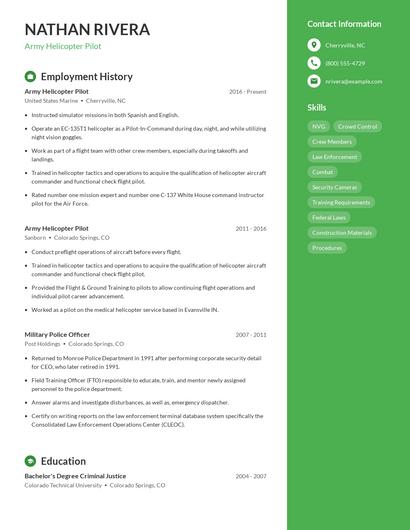 Army Helicopter Pilot Resume