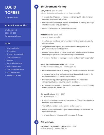 Army Officer Resume