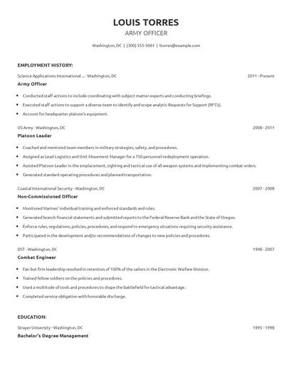 Army Officer Resume