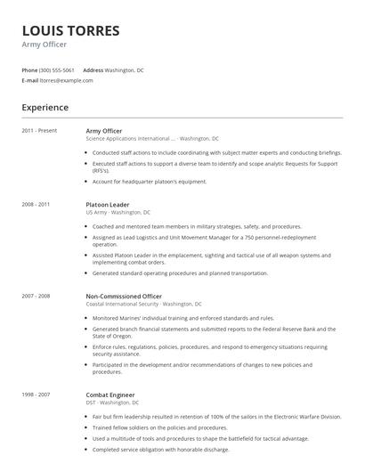 Army Officer Resume