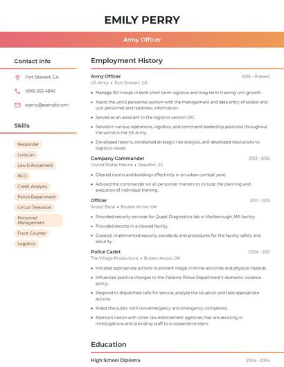Army Officer Resume