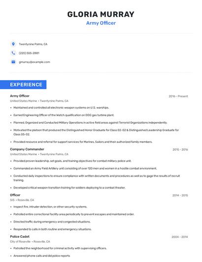 Army Officer Resume