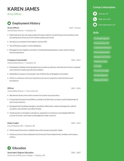 Army Officer Resume