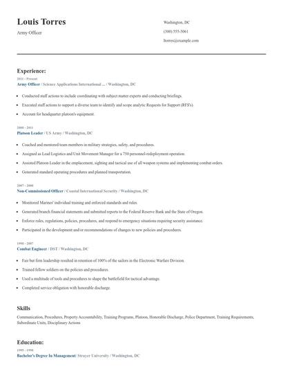 Army Officer Resume