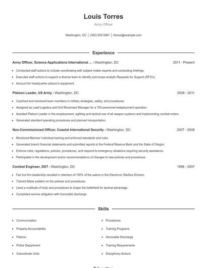Army Officer Resume