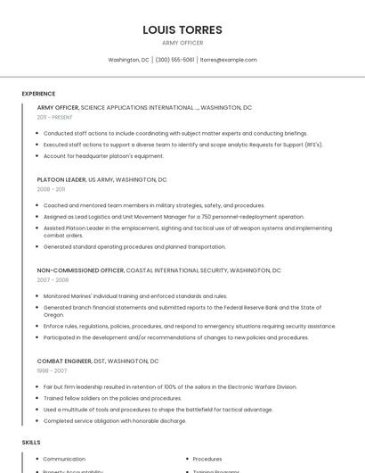 Army Officer Resume
