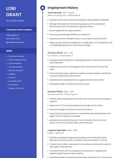 Army Recruiter Resume