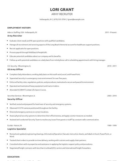 Army Recruiter Resume