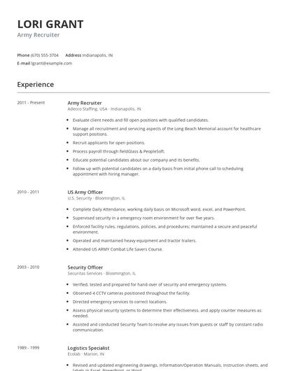 Army Recruiter Resume